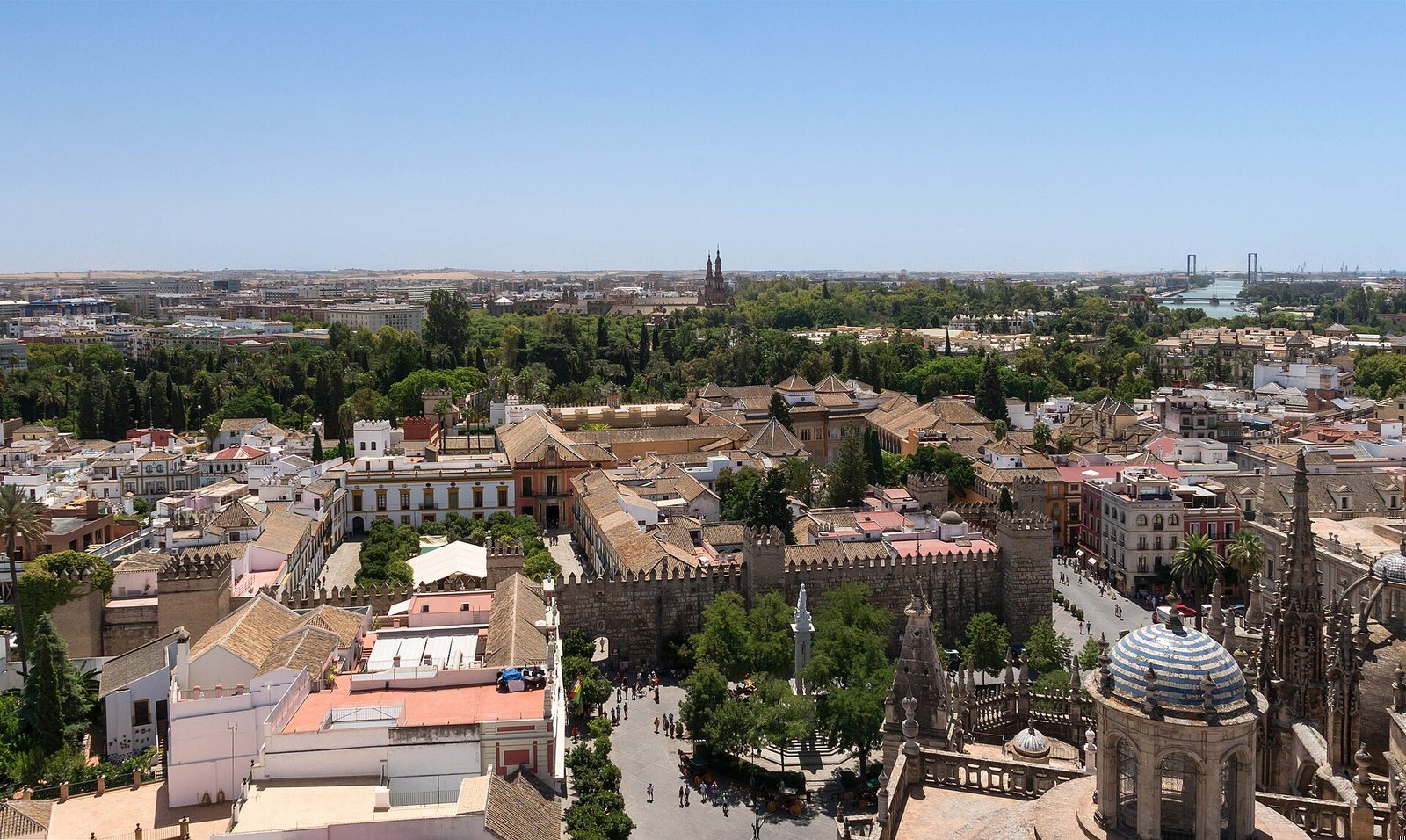 Royal Alcázar of Seville: the Alcázar's walls and roofs from the Giralda