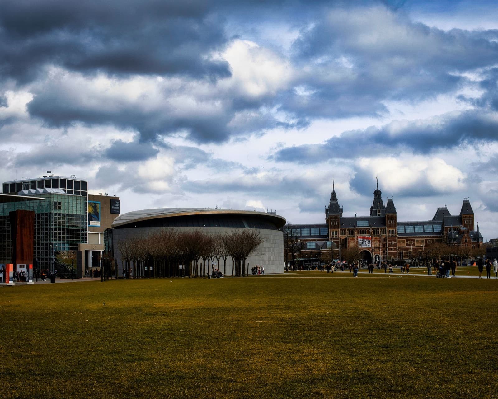 Van Gogh Museum: the approach across Museumplein, with the Rijksmuseum beyond