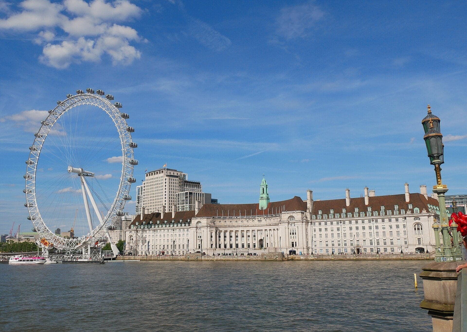 County Hall and the London Eye: Stone Palace, Temporary Wheel