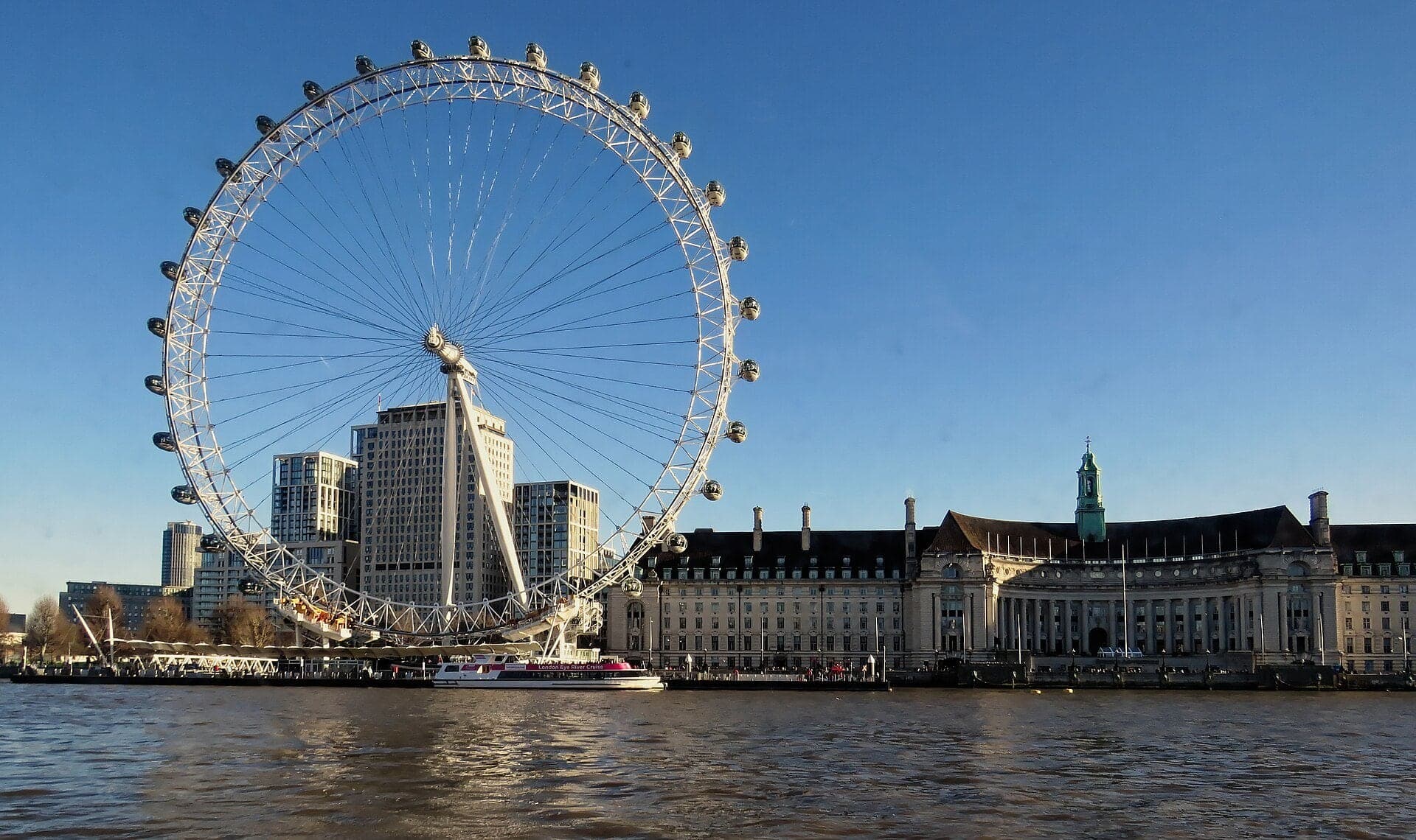 County Hall and the London Eye: Stone Palace, Temporary Wheel