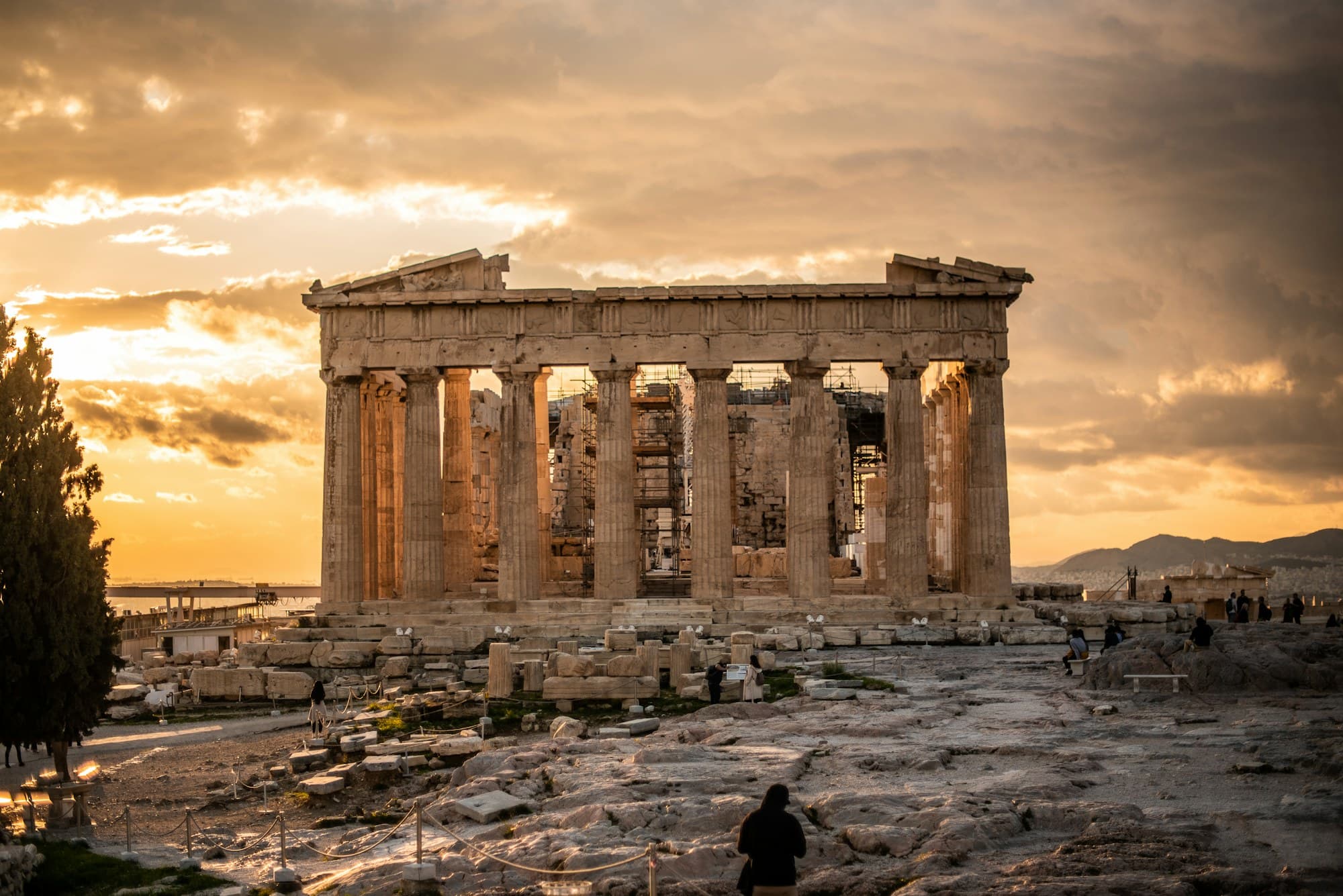 Acropolis Museum: the Parthenon's west front at sunset